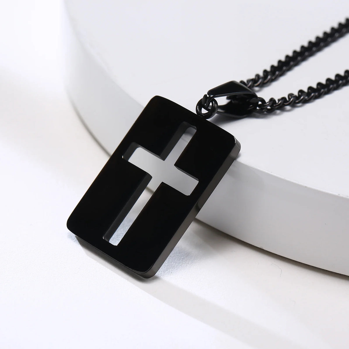 Men Necklaces, Cross Cut Out Pendant, Stainless Steel Small Dog Tag Necklace, Christ Religion Jewelry