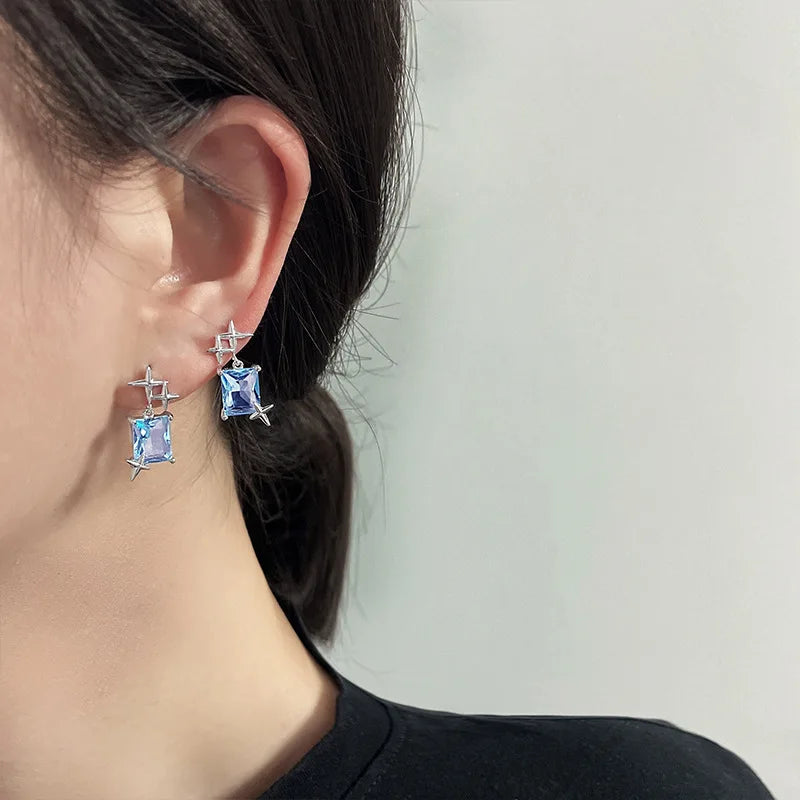 VENTFILLE 925 Stamp Silver Color Star Earrings for Women Crystal Jewelry Girls Birthday Gift Dropship Wholesale