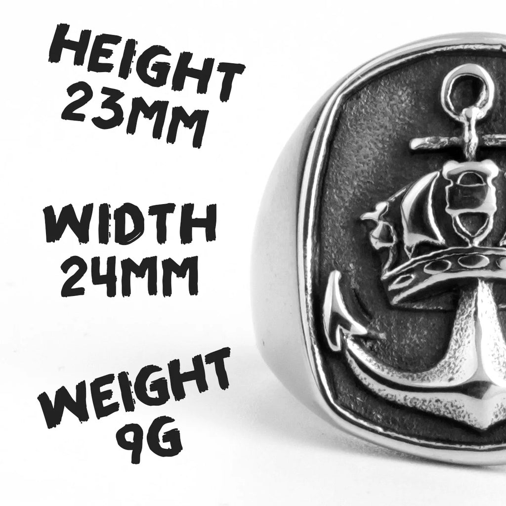 PENDRA Anchor Crown Navi Steel Ring