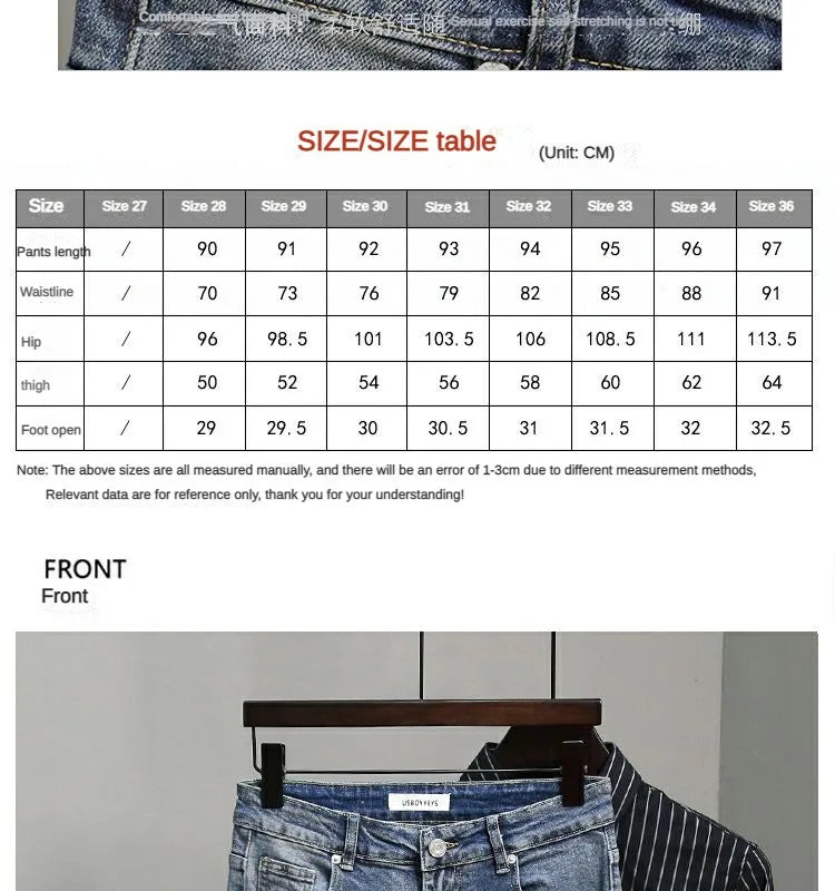 Casual Spring and Autumn Slim Denim Pencil Pants Men's Jean 2024 New Broken Hole Slim Fit Beggar Design High Street Washed Jeans