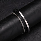 Waterproof Men's Layered Bracelets,2pcs Stainless Steel Twisted Chain Link Wristband,4MM Cuff Bangle Gift