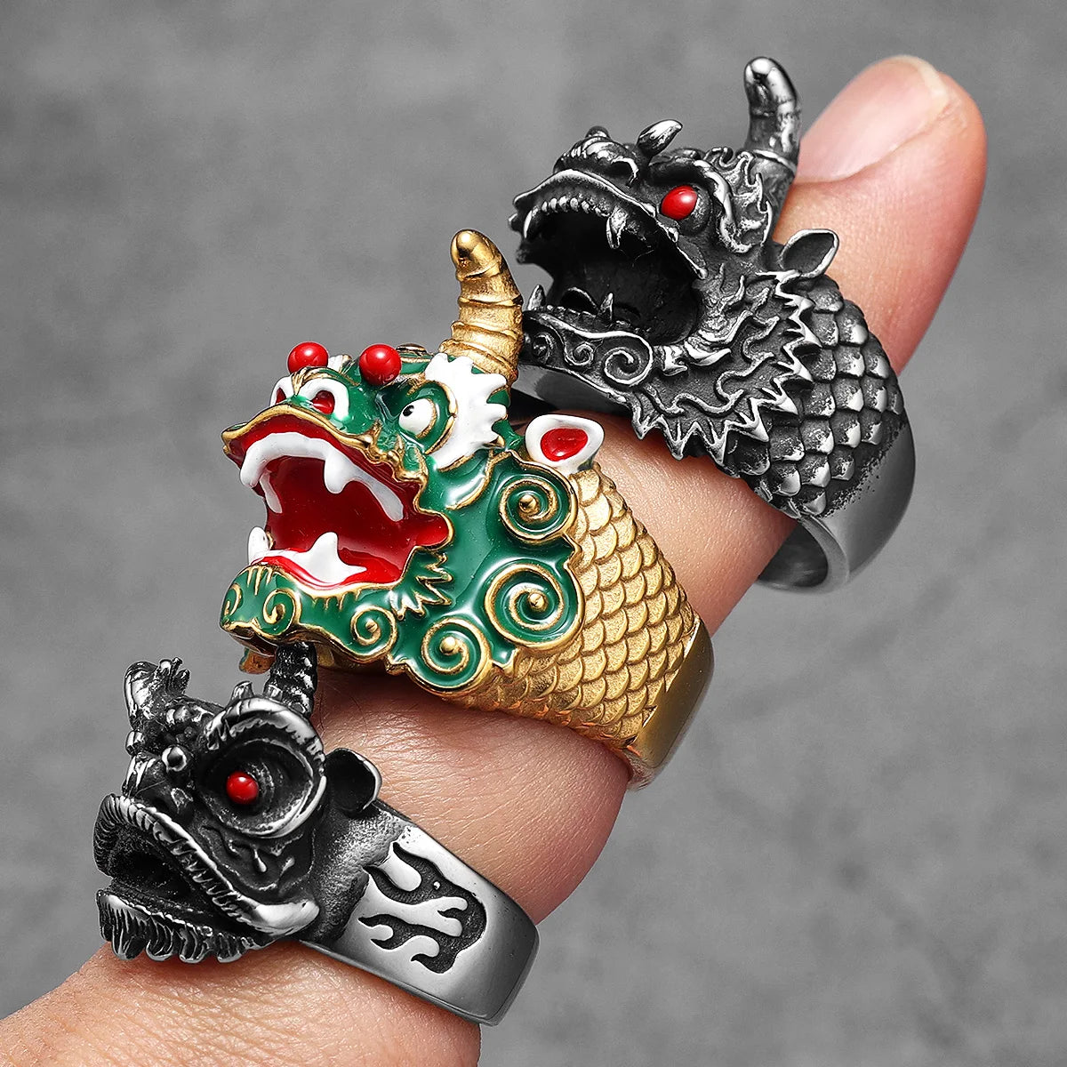 Chinese Lion Dance Unique Men Rings Stainless Steel Retro Punk Stylish Women Jewelry Fashion Accessories Gift Wholesale