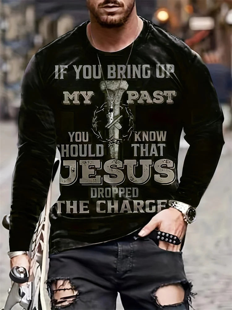 PENDRA Printed Long Sleeve God T-Shirt