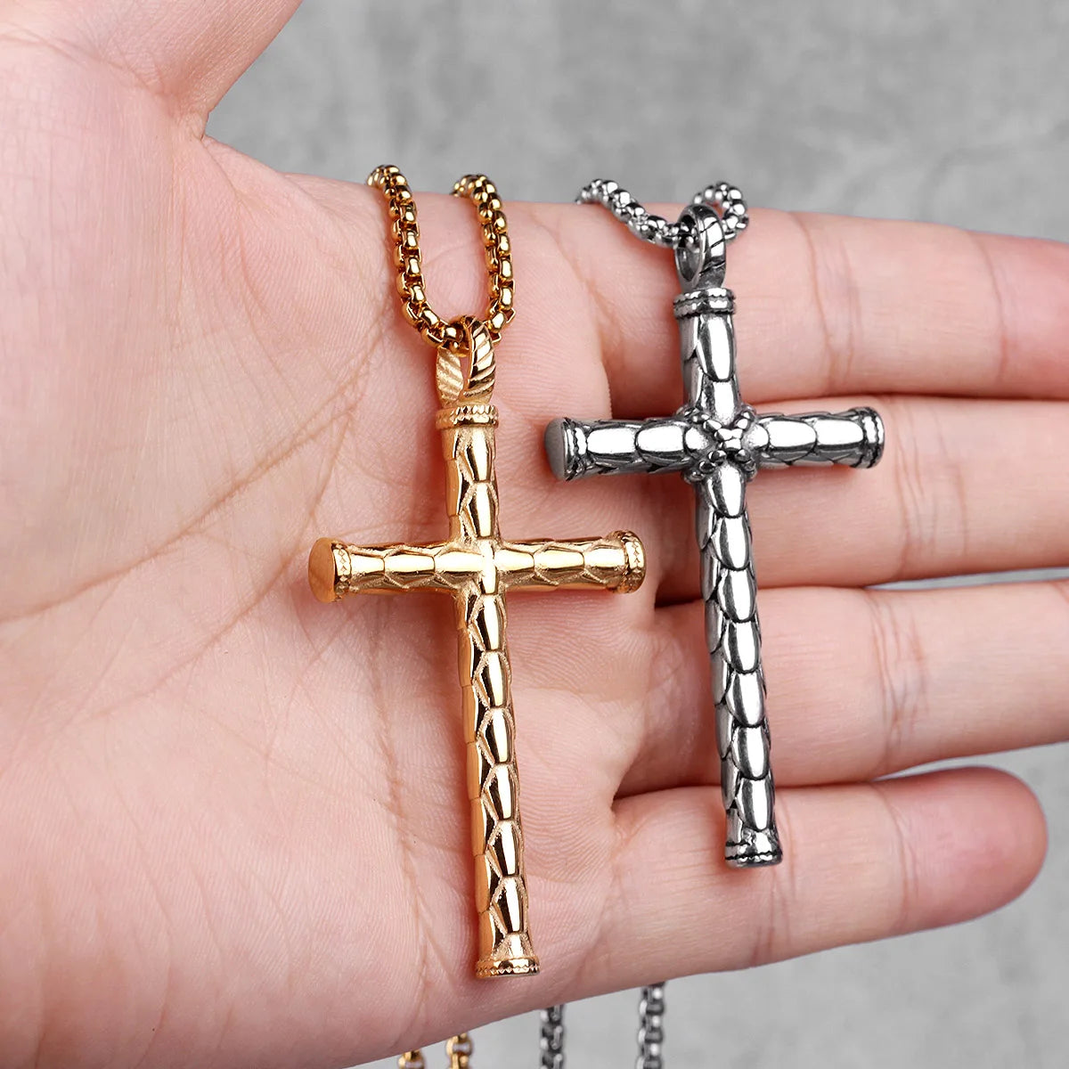 PENDRA Dragon Scale Cross Steel Necklace