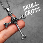 PENDRA Skull Bone Cross Steel Necklace