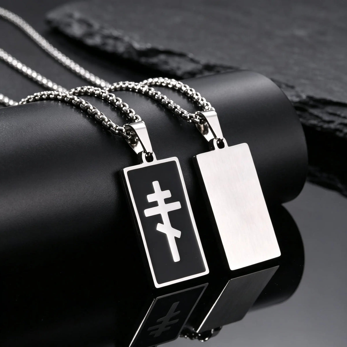 Enamel Orthodox Pendant Necklace for Men,Stainless Steel Square Pendant Necklace,Religious Jewelry Gift