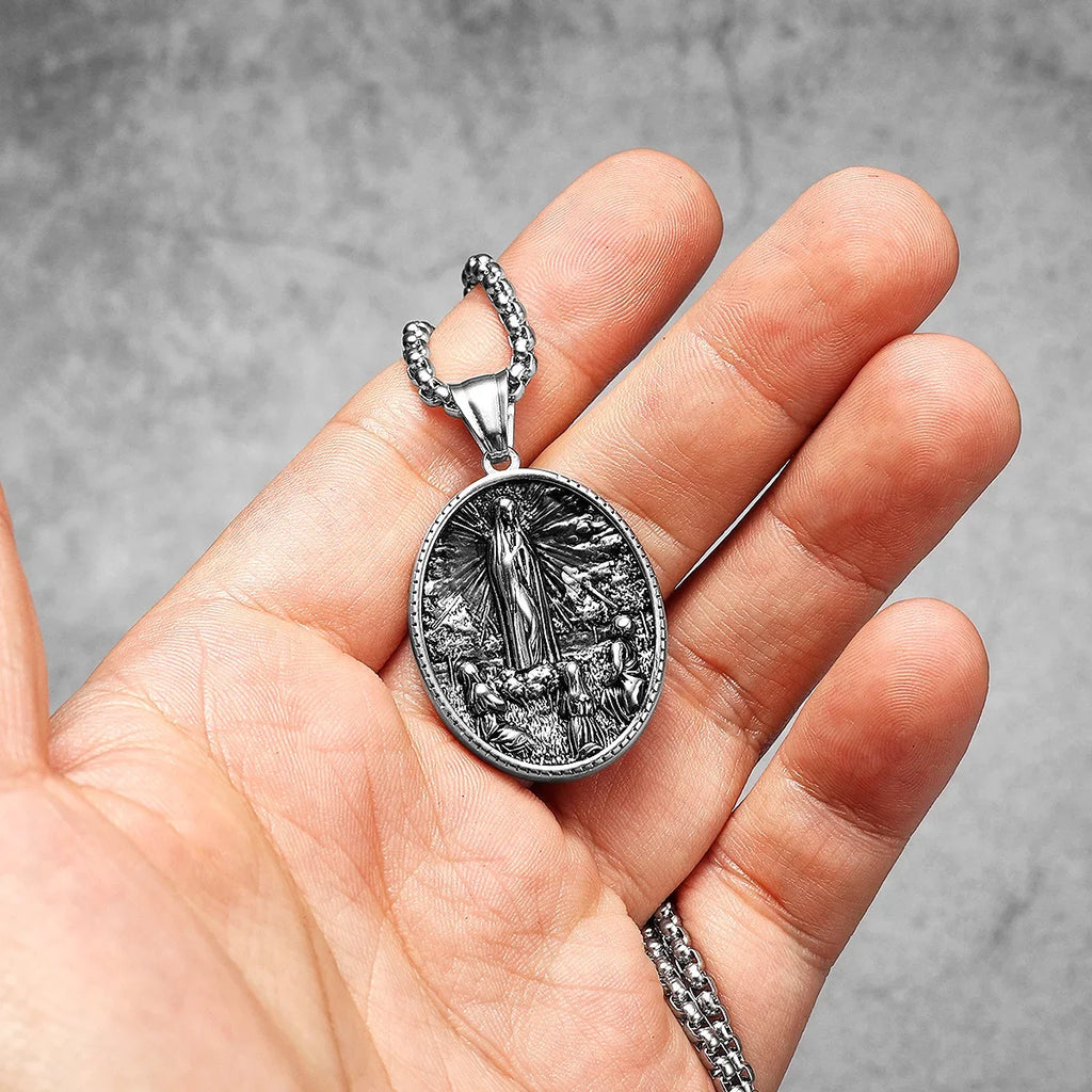Virgin Mary Stainless Steel Men Necklaces Pendants Chains Women Jewelry New Cool Powerful Amulet Accessories Gifts Wholesale