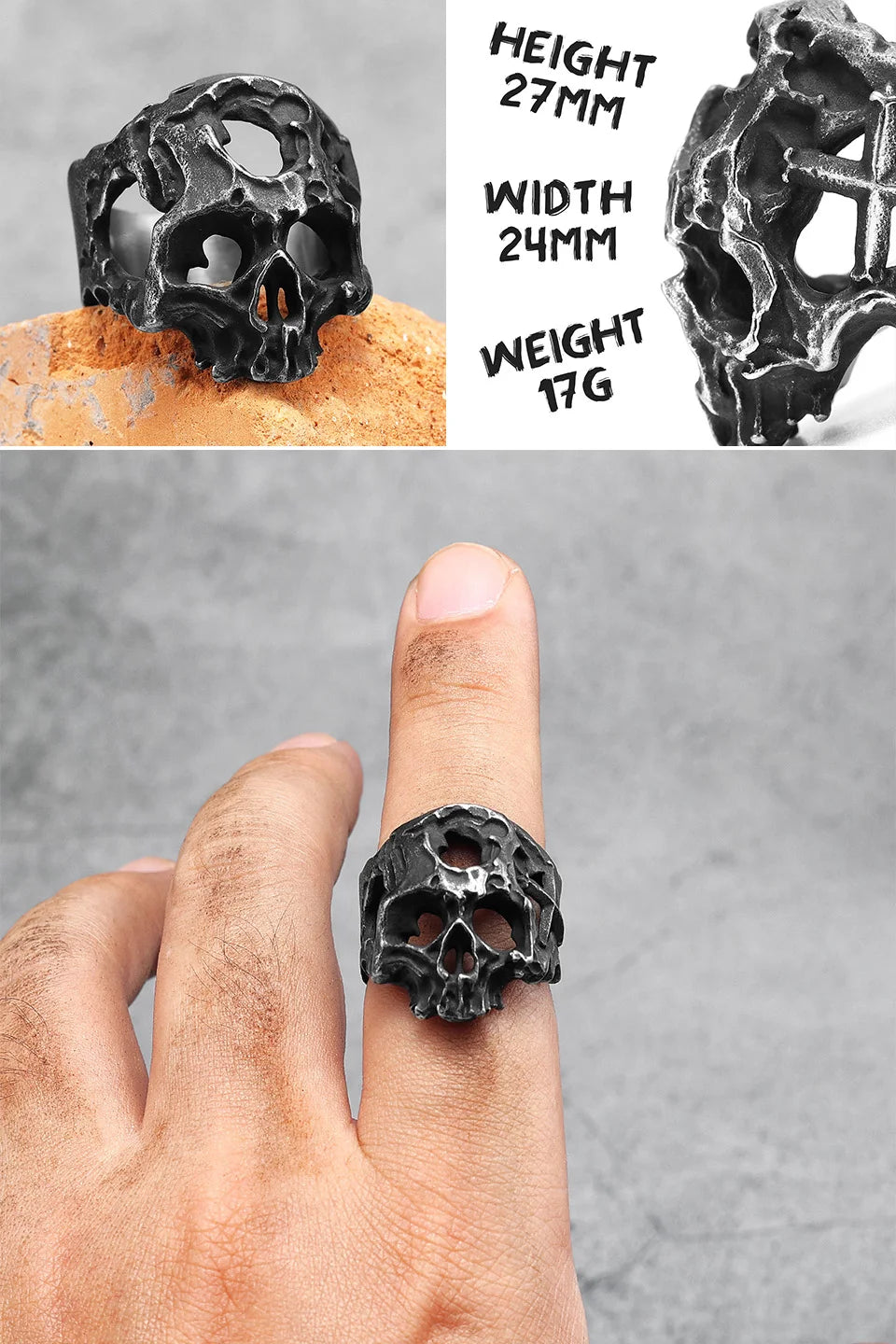 PENDRA Punk Gothic Skull Ring
