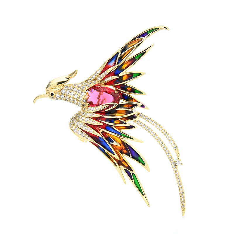 PENDRA Celestial Phoenix Crystal Enamel Brooch
