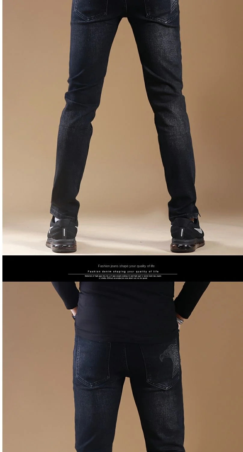 High-end Classic Washed Fashion Stretch Slim Black Mans Korean Style Streetwear Hip-hop Cowboy Jeans Luxury Casual Pants for Men