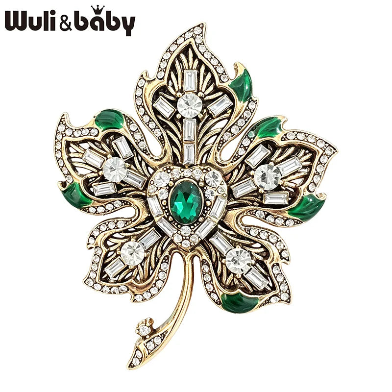 PENDRA Mapletta 4-Color Vintage Rhinestone Leaf Brooch