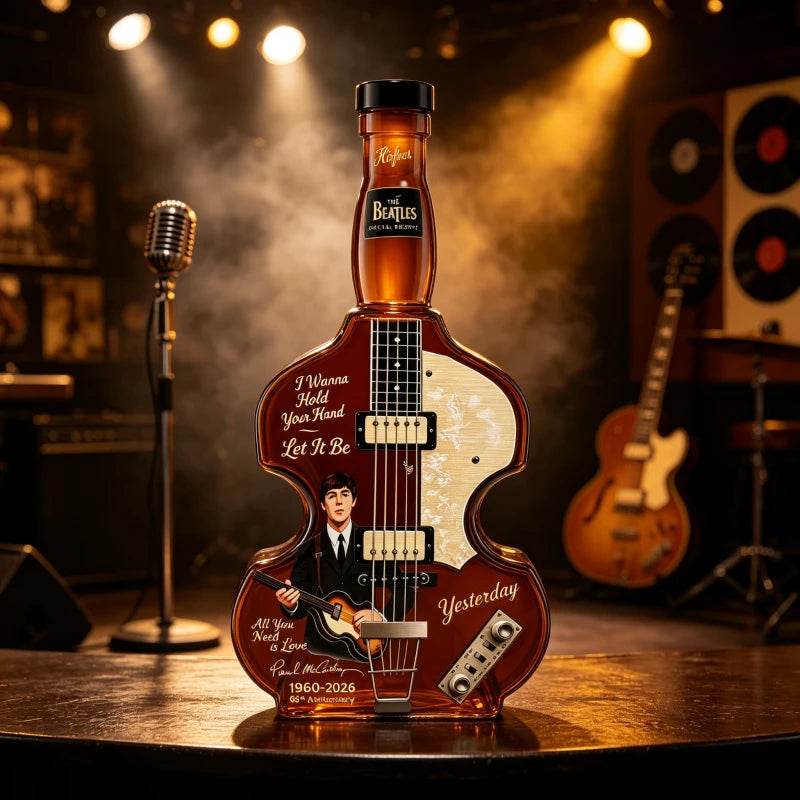 Paul McCartney The Beatles Glass Whiskey Decanter 350ml Guitar Shape Sticker Craft Liquor Bottle Music Fan Collection Gift