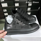 PENDRA Roman Black Leather Low-Top Jumbo-Lace Thick-Sole Platform Sneakers