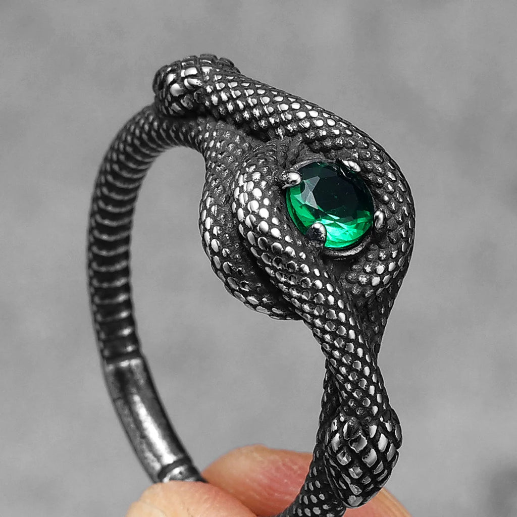 PENDRA Snake Gemstone Viper Steel Ring