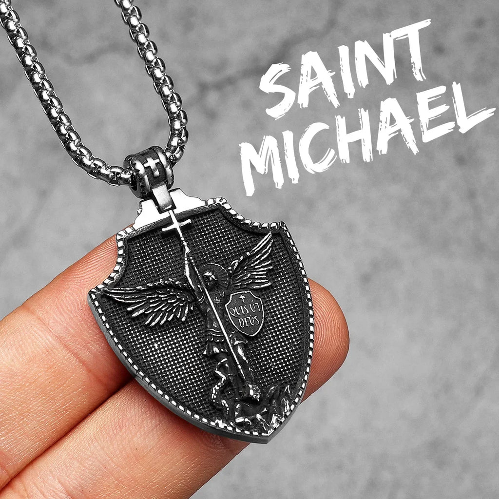PENDRA Angel St Michael Steel Necklace