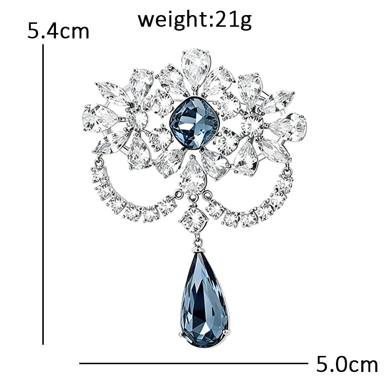 PENDRA Dropsia Rhinestone Water-Drop Flower Brooch