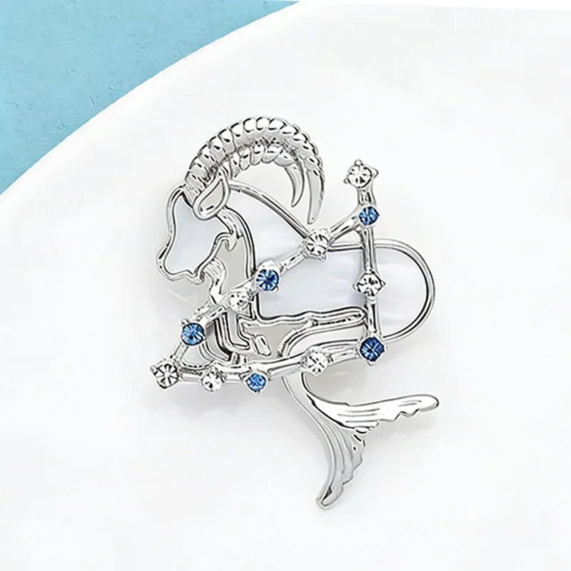 Wuli&baby Rhinestone Star Alloy Aries Goat Brooch Pins Elegant Zodiac Jewelry Gift Shell Animal Badge For Suit And Dress