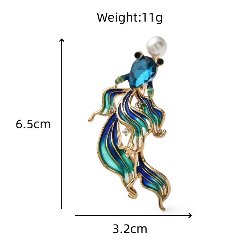 Wuli&baby Enamel Long Tail Goldfish Brooch Pins 4-color Metal Beautiful Swimming Fish Animal For Women's Clothes Pin Gifts