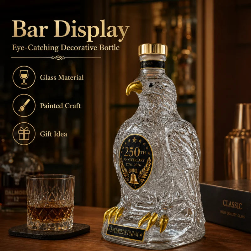 250th Independence Day Eagle Shape Glass Decanter Patriotic Whiskey Liquor Bottle American Anniversary Collectible