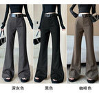 Retro solid color pants women autumn and winter high waisted casual and fashion versatile floor length flared trousers