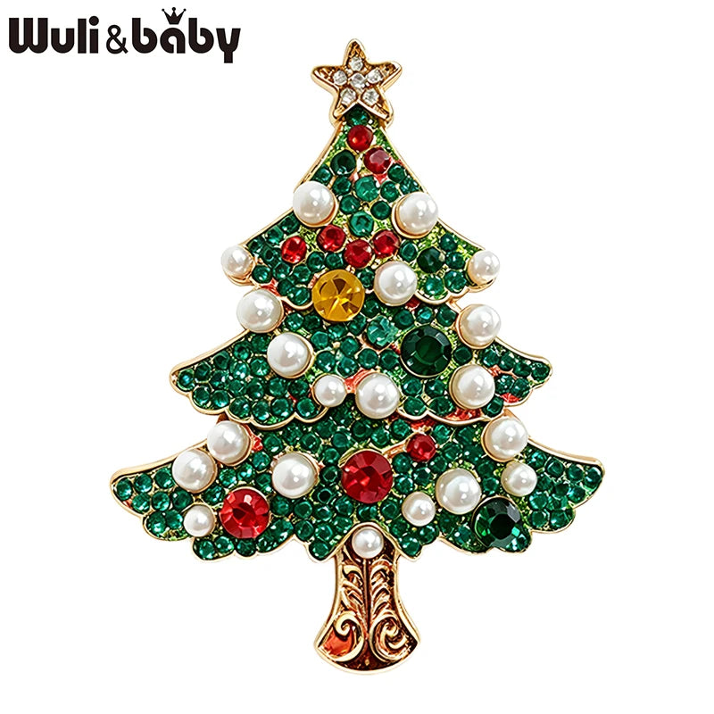PENDRA Noelina Pearl Rhinestone Christmas Tree Brooch