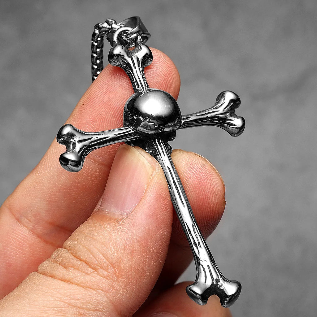 PENDRA Skull Bone Cross Steel Necklace