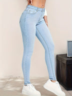 New Women's Elastic Skinny Jeans, Versatile Casual Fit with Pockets, Perfect for Daily Wear