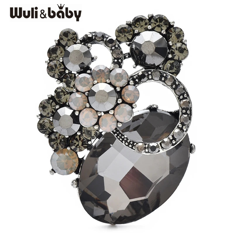 PENDRA Floracircle Round Crystal Flower Brooch