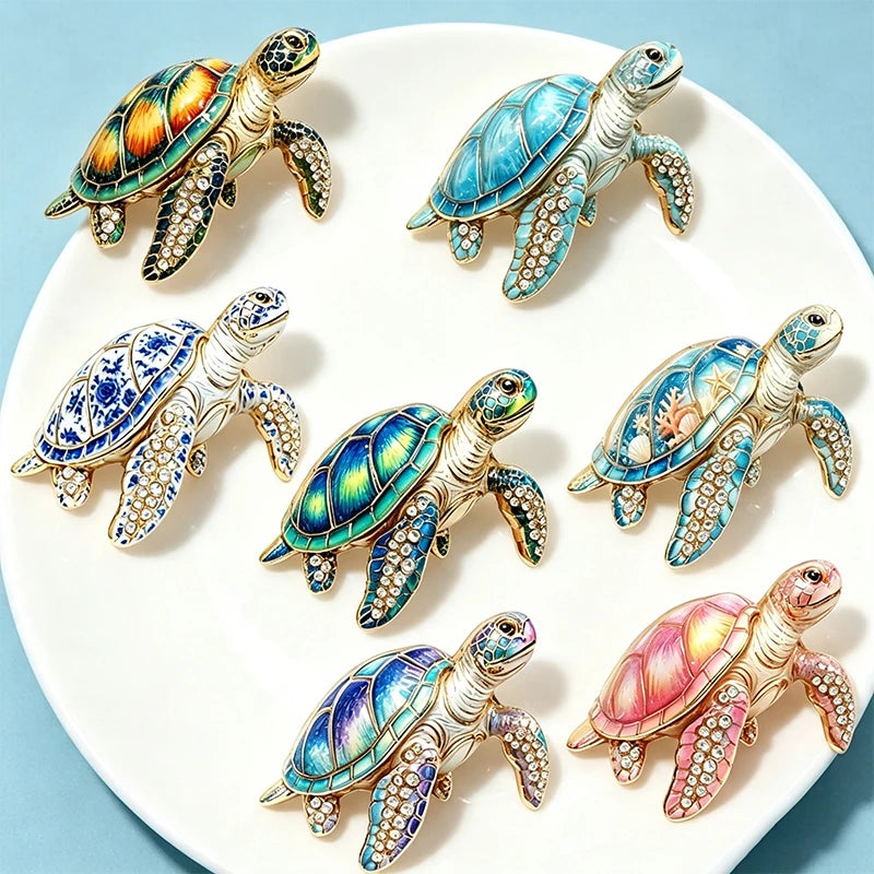 PENDRA Sea Turtle Rhinestone Brooch