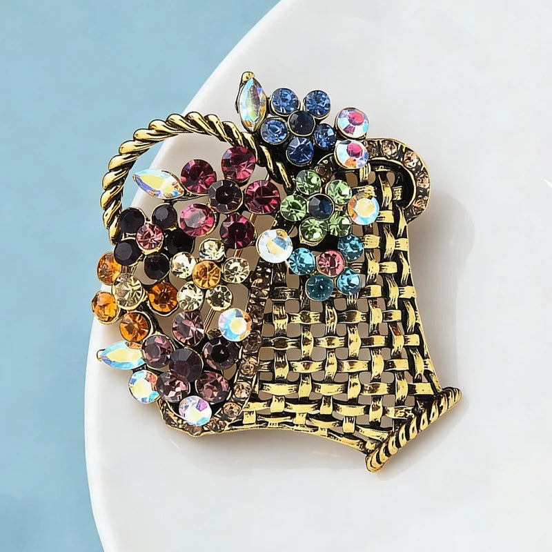 PENDRA Floriana Rhinestone Flower Basket Brooch