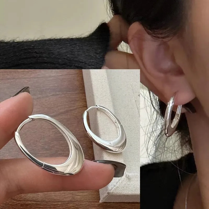 VENTFILLE 925 Sterling Silve Geometry Hoop Earring for Women Frosting Classic Minimalist Versatile Wide Jewelry Gift Dropship