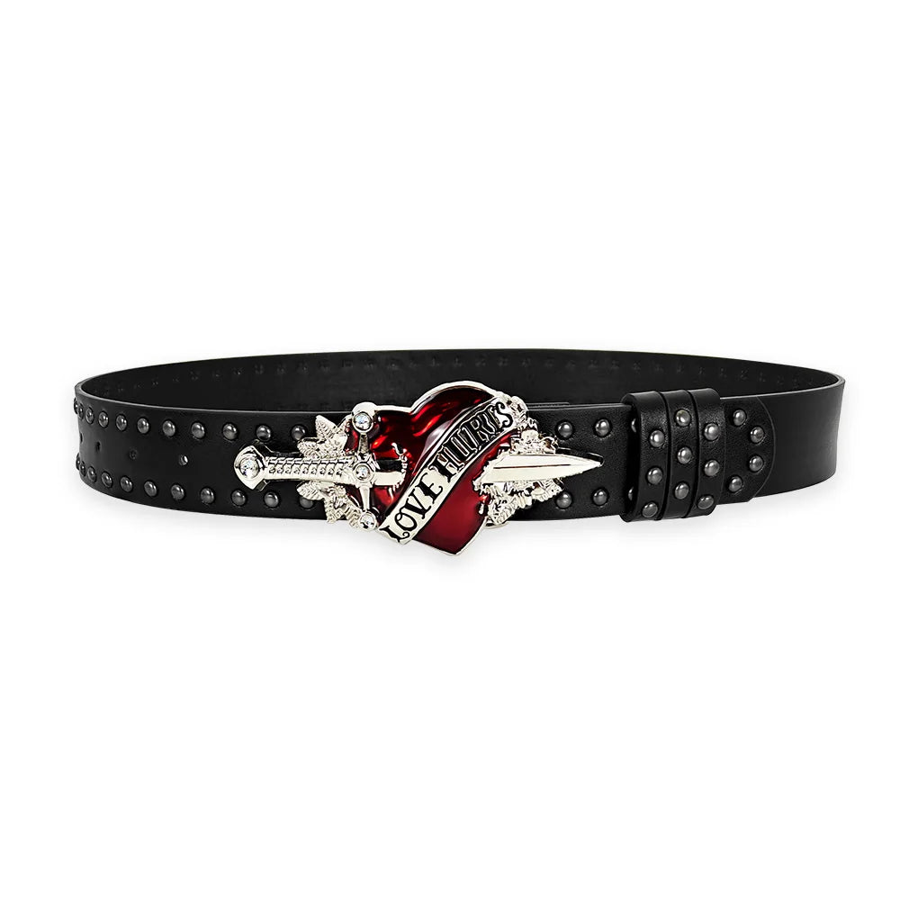 Rose oil dripping heart-shaped belt Rivet decoration Punk Plus Size Jeans Belt For men and women Gothic street Wide Waistband