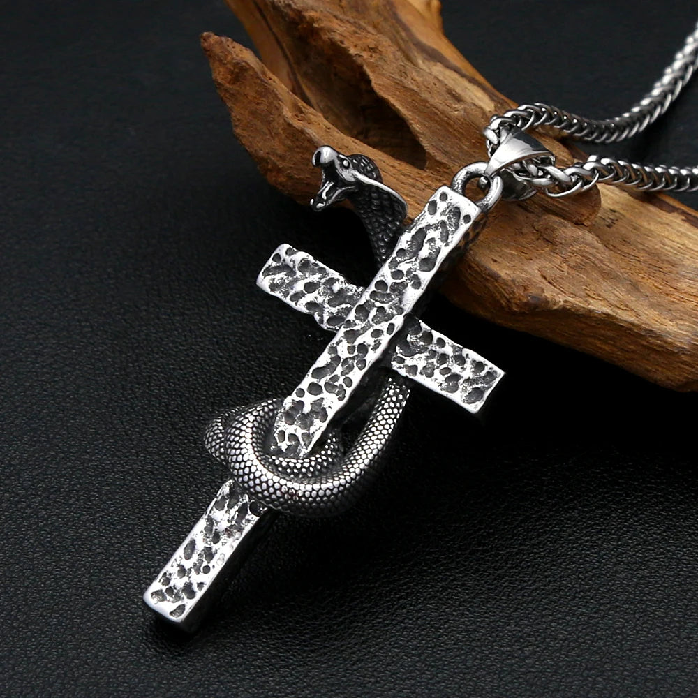 PENDRA Serpentcross Stainless Steel Snake Cross Pendant
