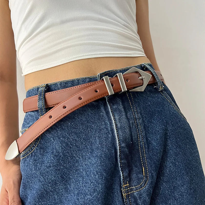 Real Cowhide Leather Belt For Women Punk Decoration Casual Pants Jeans Wide Clothes Waist Belt Retro Fashion Women's Waistband