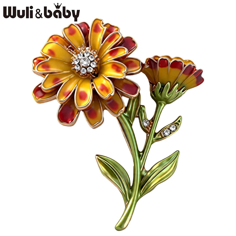 PENDRA Marigold Enamel Marigold Flower Brooch