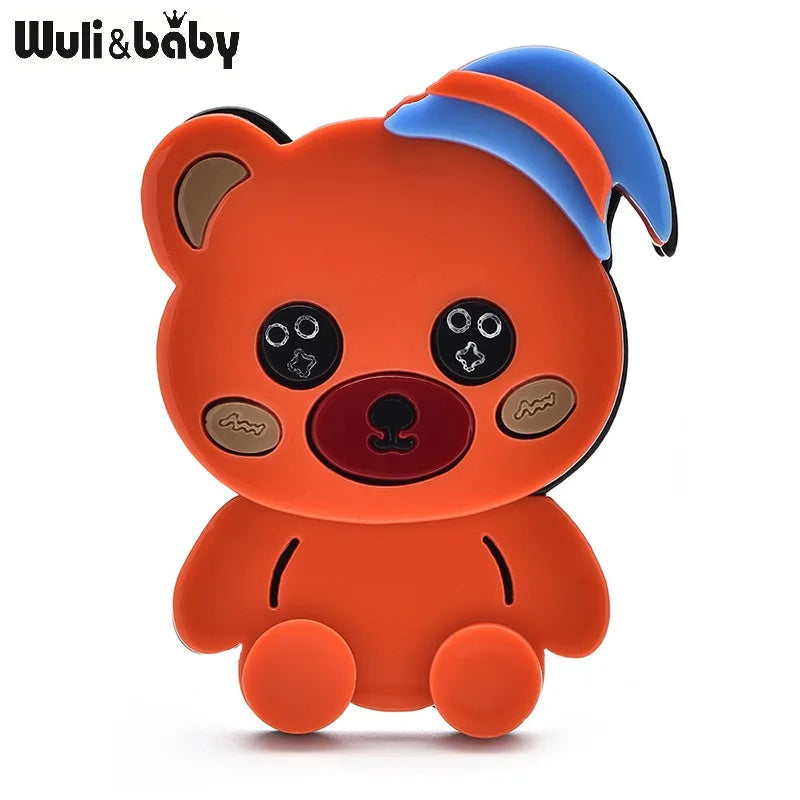 Wuli&baby Acrylic Wear Sleep-hat Bear Brooches For Women Unisex 2-color Halloween Cute Animal Brooch Pins Gifts