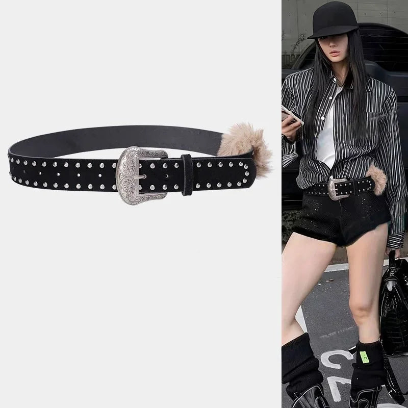 Furry Belt Y2k Belt Subculture Autumn Winter Spring Retro Luxury Plush Waist Chain Imitation Fur Waist Seal Hot Girl Sexy Belt