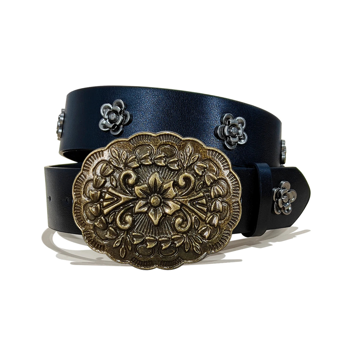 Vintage Carved Gemstone Buckle Floral Rivet Waist Belt For Ladies Daily Wear Y2k Punk Belt Sweet Cool Hot Girl Jeans Waistband