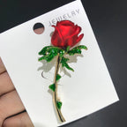 PENDRA Rosella Red Enamel Rose Flower Brooch