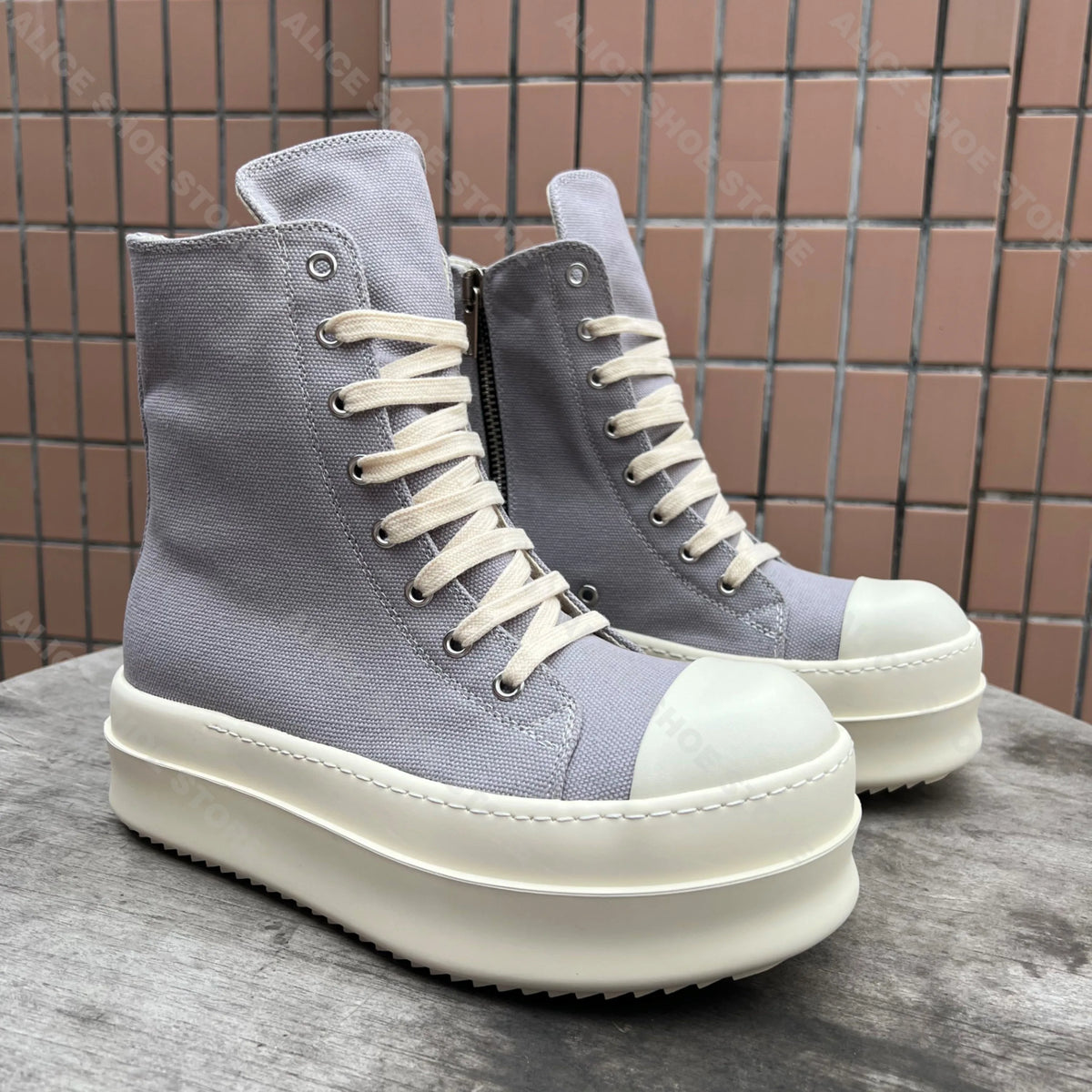Luxury Men Shoe Grey Geobasket Canvas Zip Royal Designer Women Ankle Boot Platform 6cm High Dress Shoe Casual Flat Street Shoe