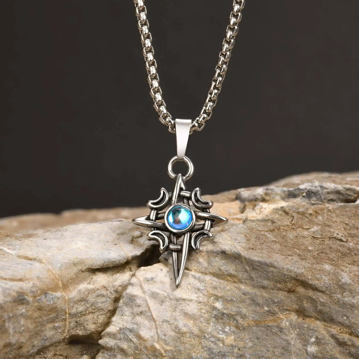Moonstone Pendant Necklaces for Men Boys,Viking Celtic Knot Stailess Steel Necklace,Stylish Amulet Jewelry Gift for Him