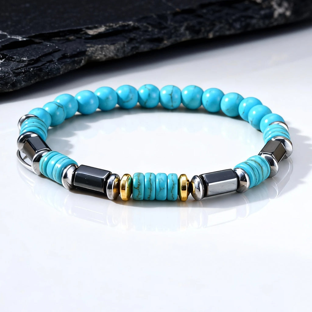 Vintage Imitation Natural Blue Stone Bead Bracelet for Men,Trendy Summer Bohemian Beaded Bracelet Gift