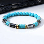 Vintage Imitation Natural Blue Stone Bead Bracelet for Men,Trendy Summer Bohemian Beaded Bracelet Gift