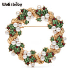 PENDRA Evergreen Crystal Garland Rhinestone Pearl Flower Wreath Brooch