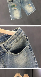 Summer Straight Ripped Shorts Trendy Thin Youth Casual Breeches Men's Fashion Handsome Denim Pants Clothes Man Short Jeans