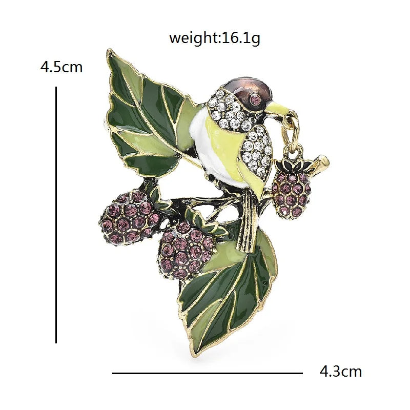 PENDRA Fruitbird Cute Fruit and Bird Brooch