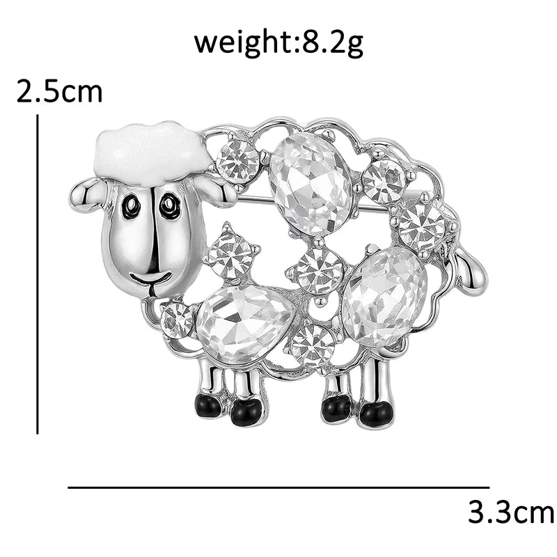Wuli&baby Cute Crystal Sheep Brooches For Women Unisex 2-color Enamel Year Of The Goat Animal Party Casual Brooch Pins Gifts
