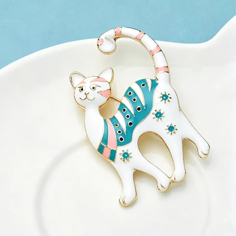 Wuli&baby Cute Cartoon Cat Brooches For Women Unisex 2-color Enamel Flower-cat Pets Animal Party Casual Brooch Pins Gifts