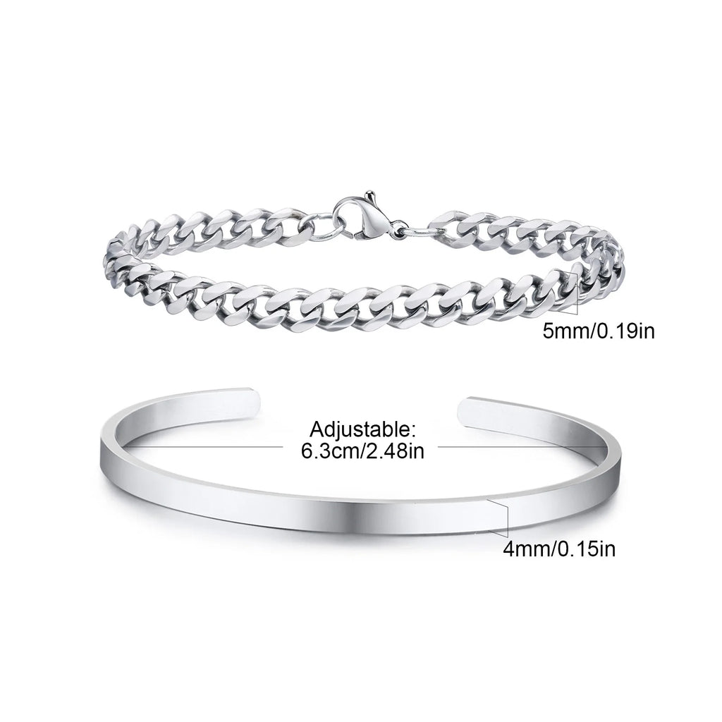 5mm Cuban Chain Bracelet for Men Boys,Waterproof Stainless Steel Cuff Bangle,Simple Minimalist Jewelry Gift