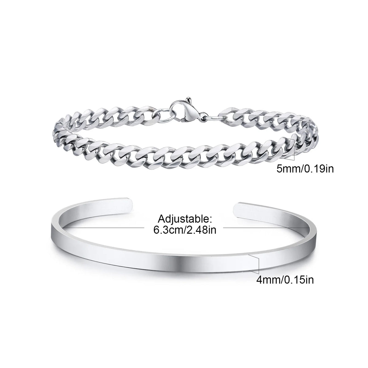 5mm Cuban Chain Bracelet for Men Boys,Waterproof Stainless Steel Cuff Bangle,Simple Minimalist Jewelry Gift